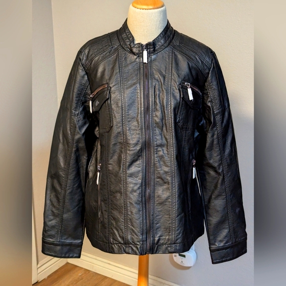 Women's brand new faux leather bomber jacket size XL - Picture 1 of 11